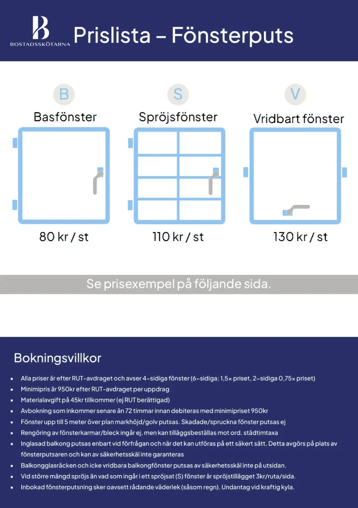 En prislista för fönsterputs